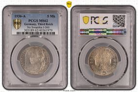 1936-A 5 Mk No Swastika J-360 MS62