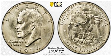 1974-S $1 Silver MS68