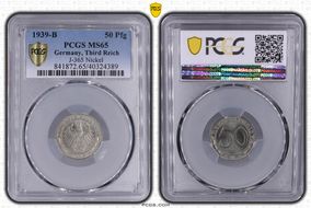 1939-B 50 Pfg J-365 Nickel MS65