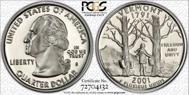 2001-S 25C Vermont Silver PR70DCAM