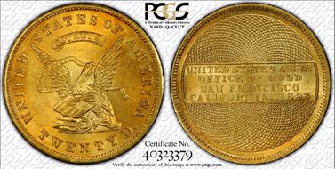 1853 "900" $20 U.S. Assay Office MS64+