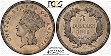 1866 $3 J-543 PR66