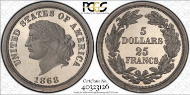 1868 $5 J-659 PR66DCAM