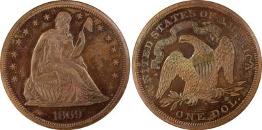 1869 $1 J-763 PR65RB