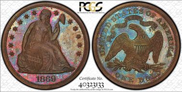 1869 $1 J-763 PR65RB