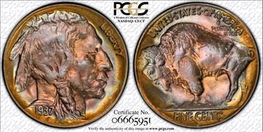 1937-D 5C 3 Legs MS65+