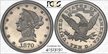 1870 $10 J-1036 PR65+ CAM