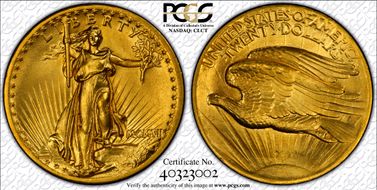 1907 $20 High Relief, Flat Edge MS66