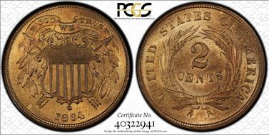 1864 2C Small Motto MS66RD