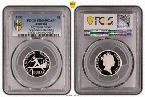 1992 $1 Olympics Ag Segmented Reeding PR69DCAM