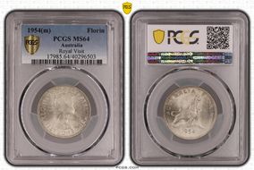 1954(m) Florin Royal Visit KM-55  Ag MS64