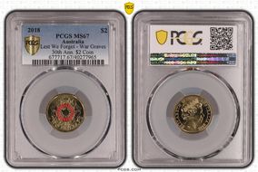 2018 $2 Lest We Forget - War Graves 30th Ann. $2 Coin Colorized MS67