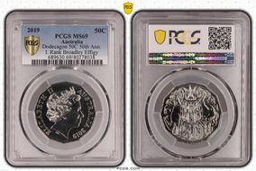 2019 50C Dodecagon 50C 50th Ann. I. Rank Broadley Effigy MS69