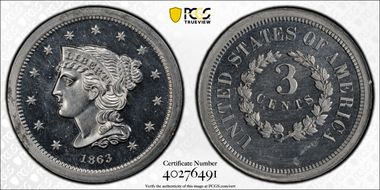 1863 3C J-320 PR65+ CAM