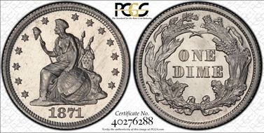 1871 10C J-1086 PR65CAM