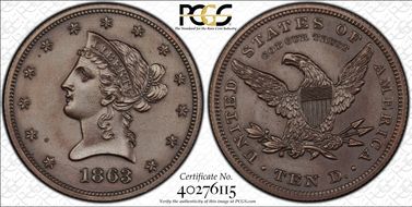 1863 $10 J-352 PR64BN