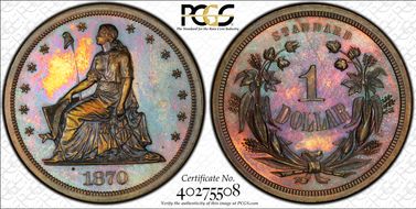 1870 $1 J-999 PR65RB