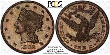 1869 $10 J-779 PR65BN