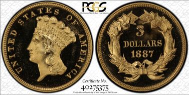 1887 $3 PR67DCAM
