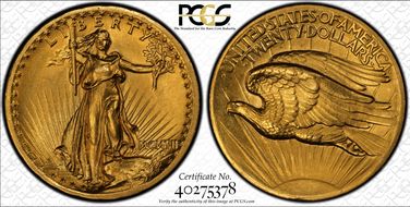 1907 $20 High Relief, Flat Edge MS64