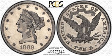 1868 $10 J-664 PR64