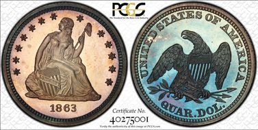 1863 25C PR66+ CAM