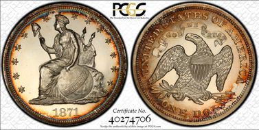 1871 $1 J-1145 PR63+ DCAM