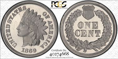 1869 1C J-671 PR65DCAM