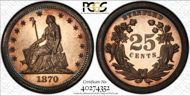 1870 25C J-876 PR65+ CAM