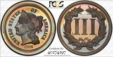 1868 3C J-615 PR67DCAM