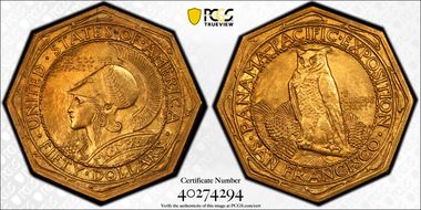 1915-S $50 Panama-Pacific, Octagonal MS64