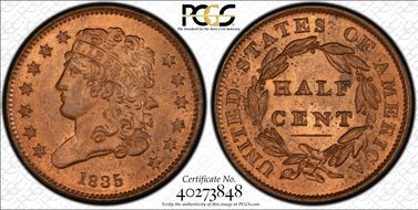 1835 1/2C Cohen 1 MS65RD