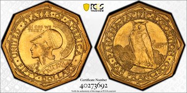 1915-S $50 Panama-Pacific, Octagonal MS64+