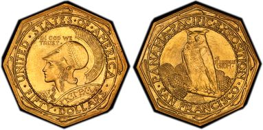 1915-S $50 Panama-Pacific, Octagonal MS64+