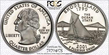 2001-S 25C Rhode Island Silver PR70DCAM