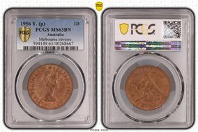 1956 Y. (p) 1D Melbourne obverse MS63BN