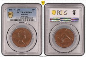 1957 Y. (p) 1D Wide date MS62BN