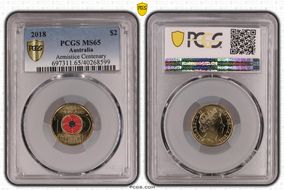 2018 $2 Armistice Centenary Colorized MS65