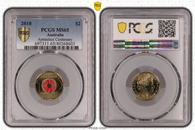 2018 $2 Armistice Centenary Colorized MS65