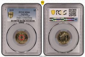 2015 $2 Lest We Forget Colorized Poppy Counterstamp MS66