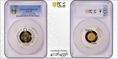 2005 $1 150th Anniv Sydney Mint 1855 1/2 Sov PR70DCAM