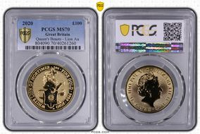 2020 £100 Queen's Beasts Lion Au MS70