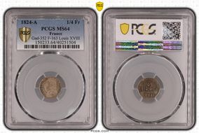 1824-A 1/4 Fr Gad-352 F-163 Louis XVIII MS64