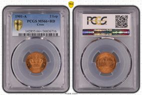 1901-A 2 Lep KM-2 MS66+ RD