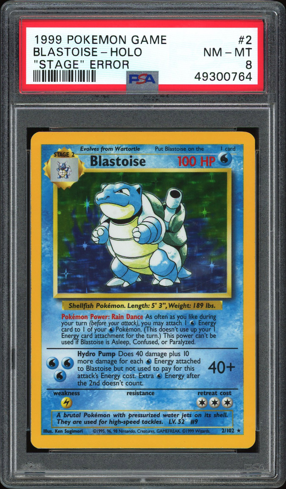 1999 #2 Blastoise-Holo PSA 8 Game Pokemon