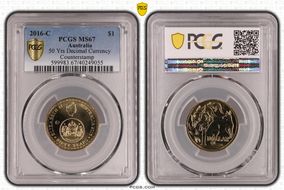2016-C $1 50 Yrs Decimal Currency Canberra Counterstamp MS67