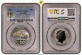 2017 20C Bananas in Pyjamas Colorized Frosted Uncirculated MS69