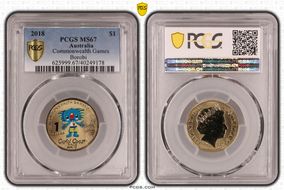 2018 $1 Commonwealth Games Borobi Colorized MS67