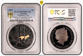 2019 $5 Tasmanian Tiger Echoes of Australian Fauna PR70DCAM