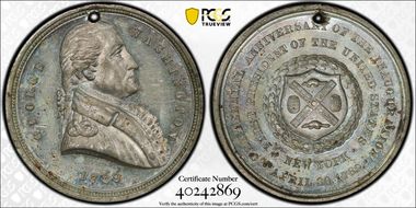 (1889) Medal GW-1128 WM, 2nd Obv Holed Seal of New York City SP62